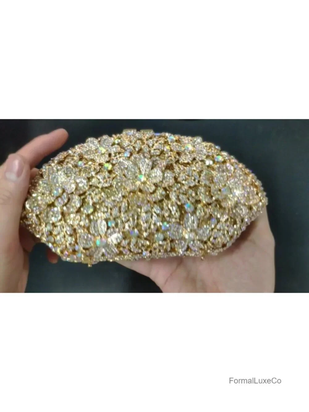 Crystal Rhinestone Clutch Evening Bag with Chain Straps
